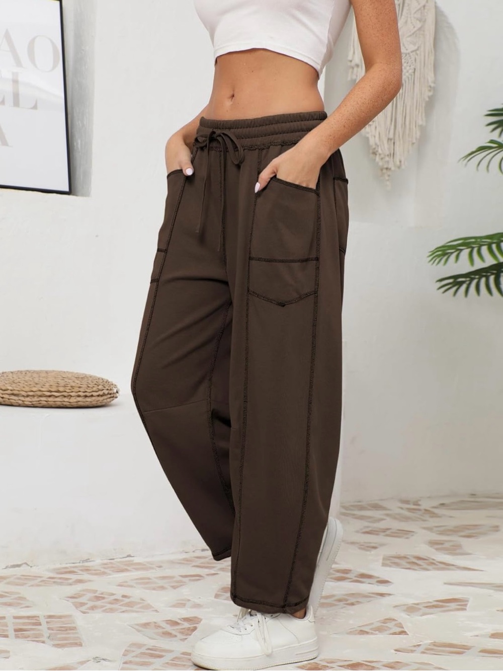 Women's waist barrel Jogger Pants - Brown